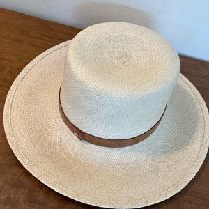 Janessa Leone cream straw hat with brown leather band